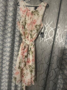 NWT $79 JH DRESS sheer silky pretty a-line multi floral boat neck tie belt 18W
